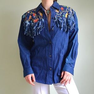 vintage 80s blue western button down shirt from carelyn Rothwell Boutique